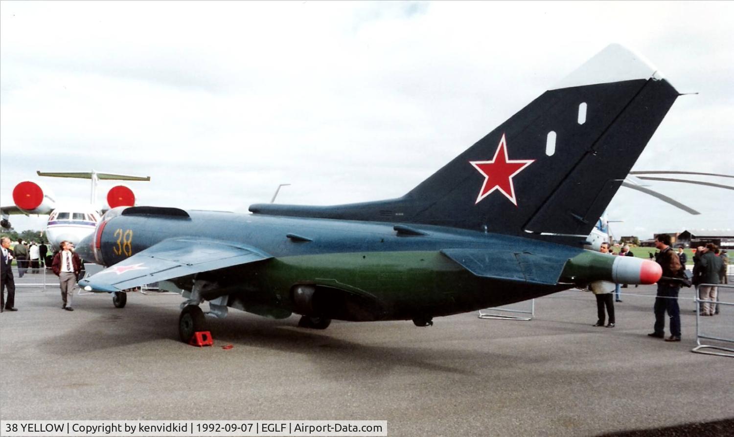38 YELLOW, 2000 Yakovlev Yak-38M C/N 7977821504292, On static display at the 1992 Farnborough International Air Show, scanned from slide.
