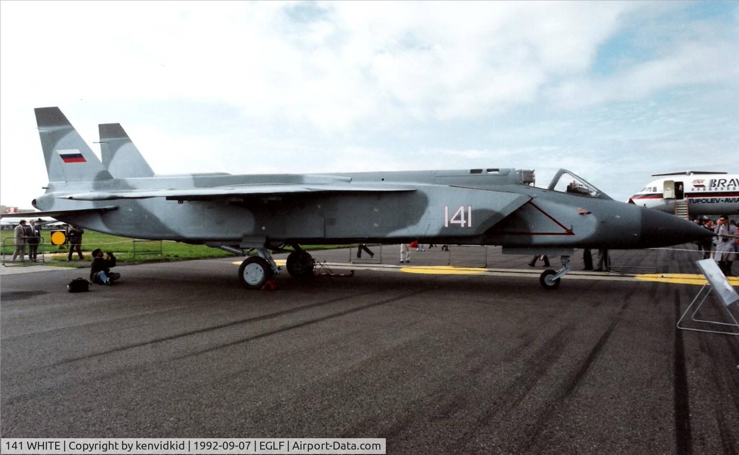 141 WHITE, Yakovlev 141 C/N 48-2, On static display at the 1992 Farnborough International Air Show, scanned from slide.