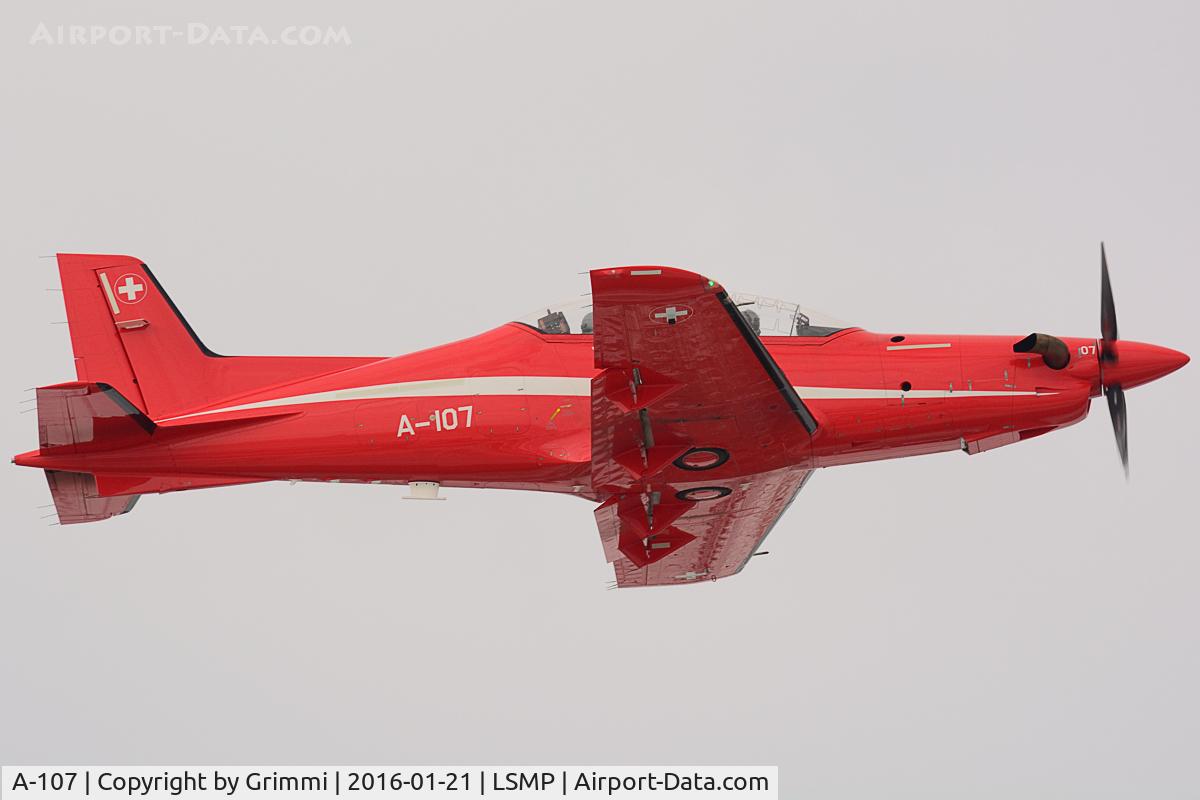 A-107, 2012 Pilatus PC-21 C/N 153, Pilot School used Payerne area for lowlevel navigation/combat training and T&G on this icy day.