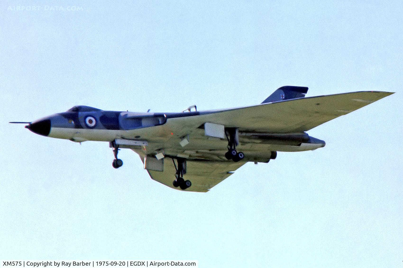 XM575, 1959 Avro Vulcan B.2A C/N Set 56, Avro Vulcan B.2A [SET56] (Royal Air Force) RAF St Athan~G 20/09/1975. From a slide.