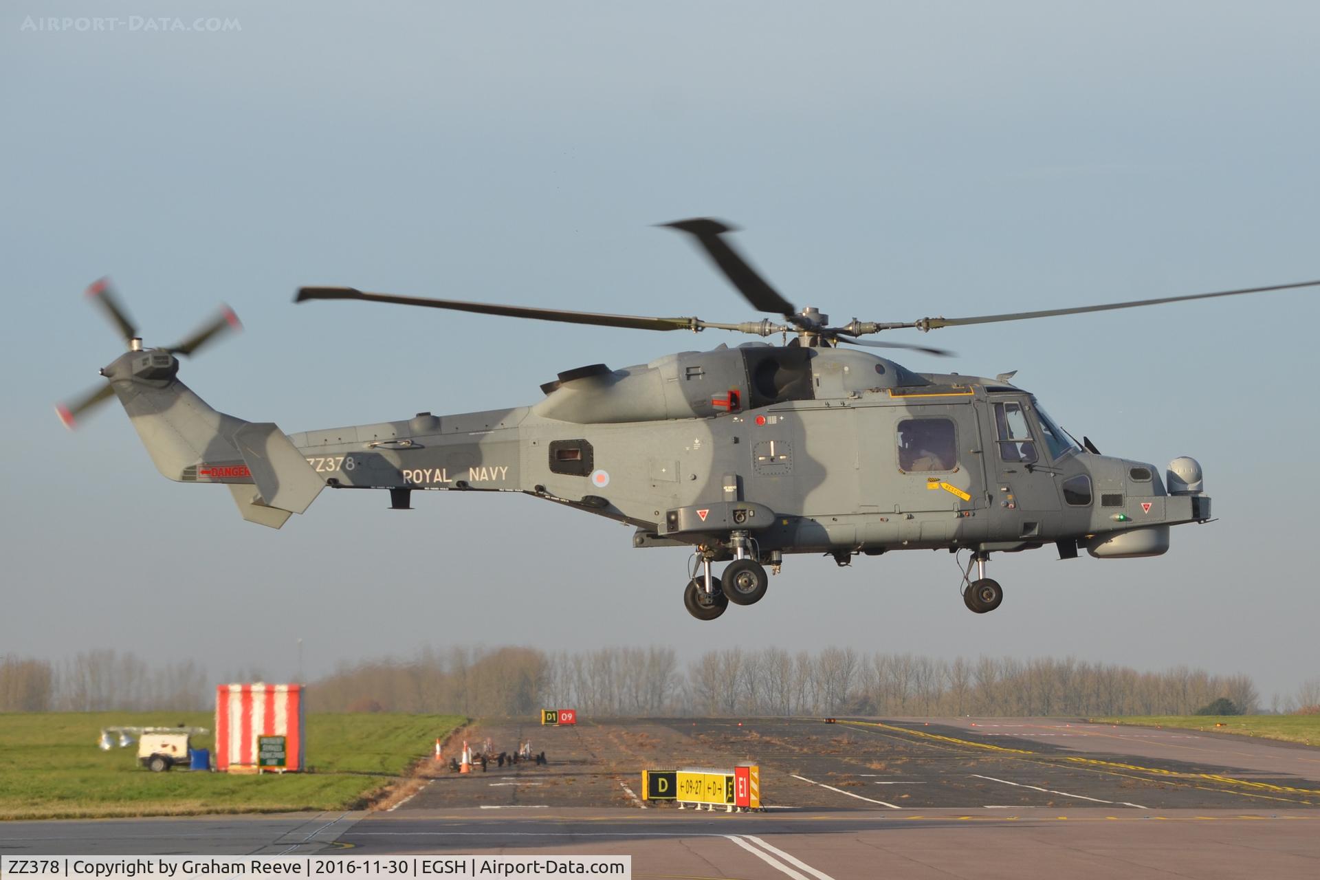 ZZ378, 2013 AgustaWestland AW-159 Wildcat HMA.2 C/N 497, Departing from Norwich.