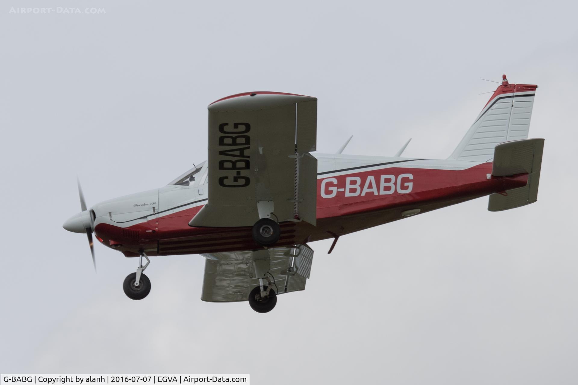 G-BABG, 1964 Piper PA-28-180 Cherokee C/N 28-2031, Arriving at RIAT 2016 - in a changed colour scheme since 2010