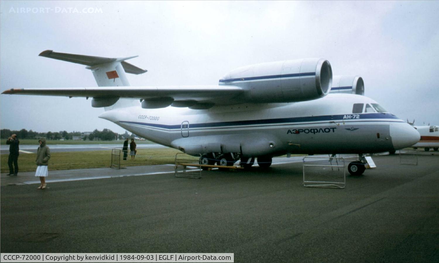 CCCP-72000, 1979 Antonov An-72 C/N 005, At the 1984 Farnborough International Air Show. Scanned from slide.
