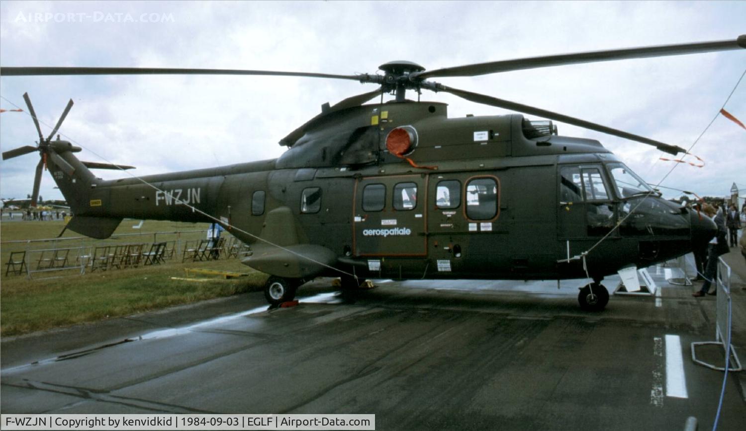 F-WZJN, Aerospatiale AS-332M1 Super Puma C/N 2004, At the 1984 Farnborough International Air Show. Scanned from slide.
