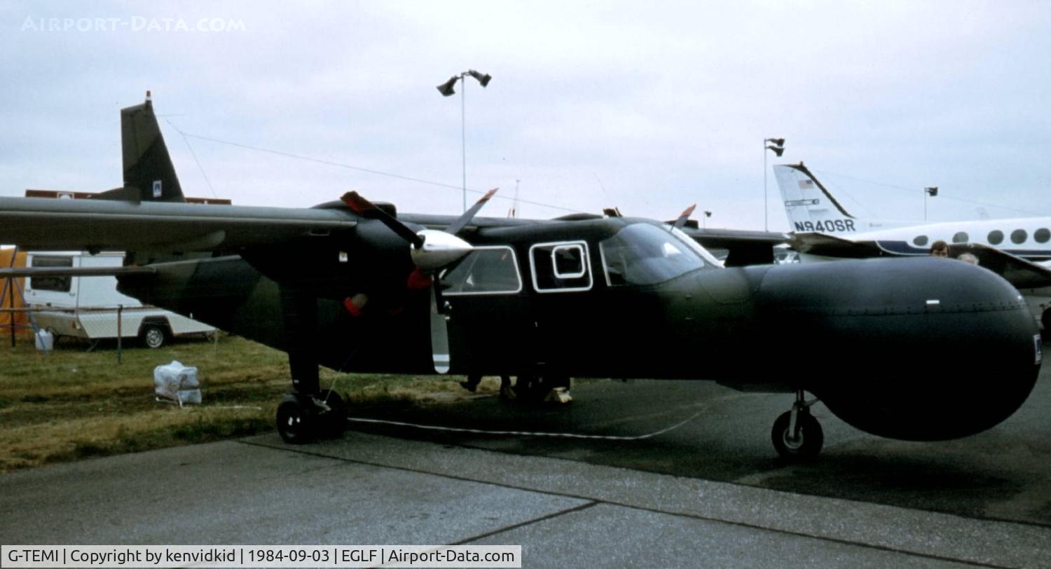 G-TEMI, 1982 Pilatus Britten-Norman BN-2T AEW Defender C/N 2143, At the 1984 Farnborough International Air Show. Scanned from slide.