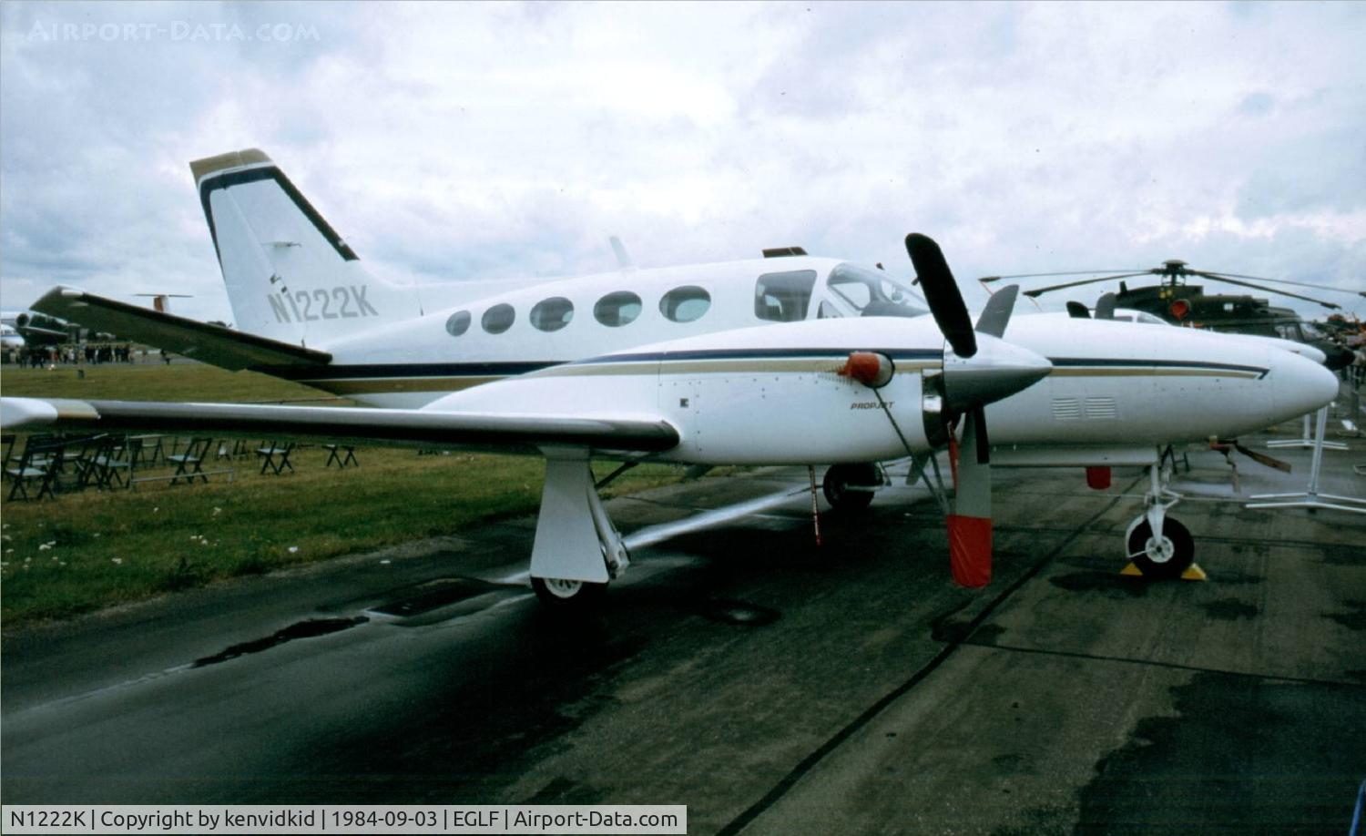 N1222K, 1984 Cessna 425 Conquest I C/N 425-0197, At the 1984 Farnborough International Air Show. Scanned from slide.