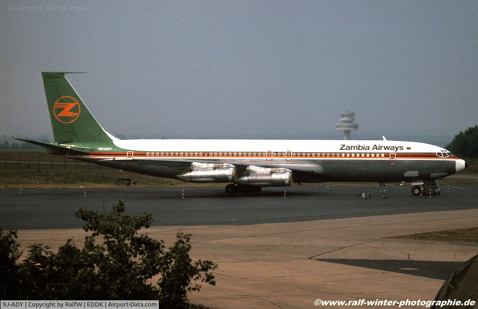 9J-ADY, 1965 Boeing 707-349C C/N 18976, Boeing 707-349C - Zambia Airways - 9J-ADY - 1977 - CGN, from a slide
