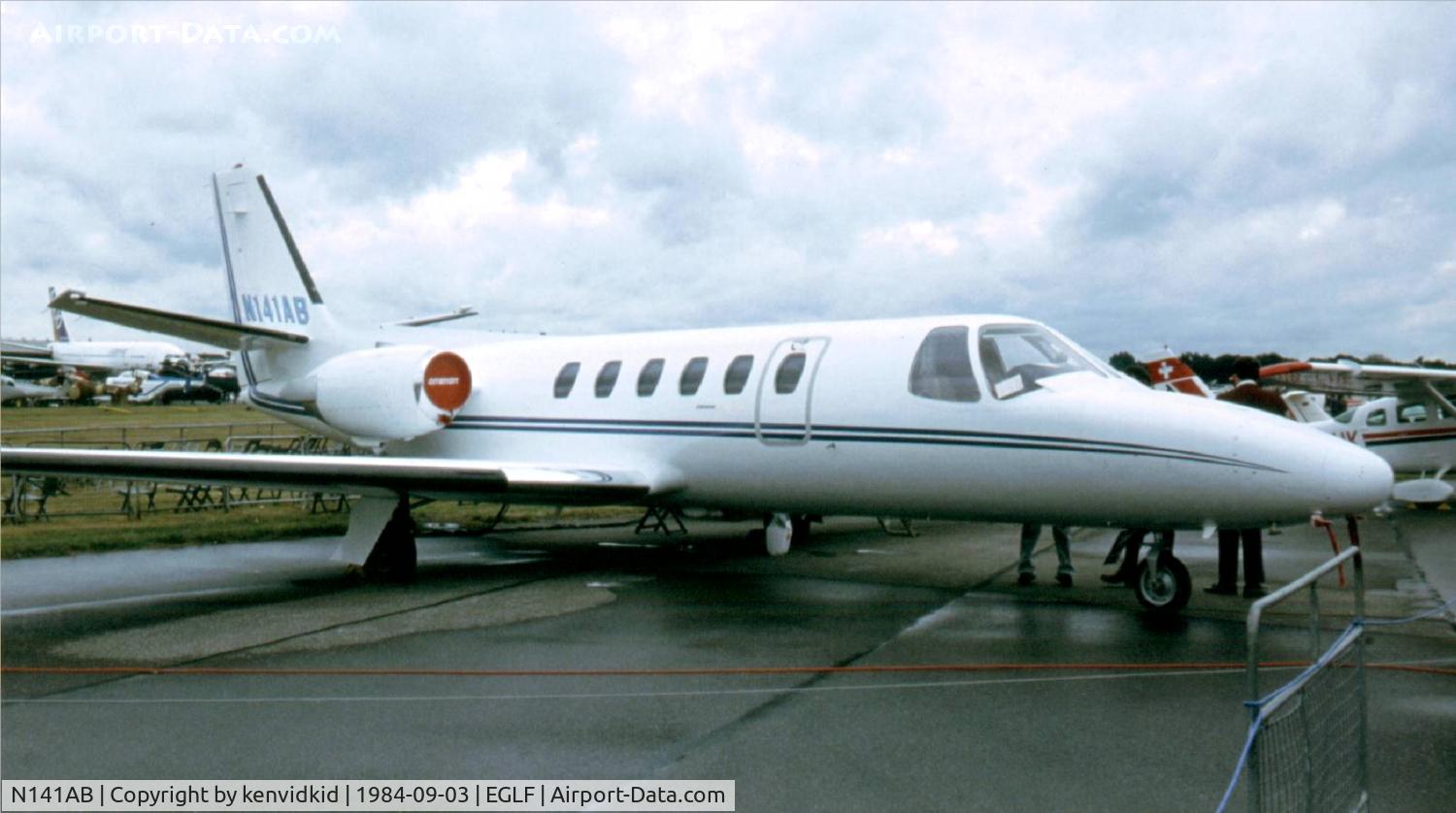N141AB, 1983 Cessna 550 Citation II C/N 550-0483, At the 1984 Farnborough International Air Show. Scanned from slide.