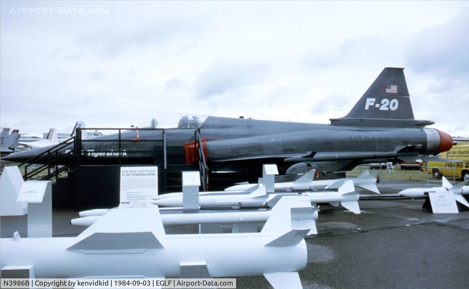 N3986B, 1983 Northrop F-20A Tigershark C/N GI 1001, At the 1984 Farnborough International Air Show. Scanned from slide.