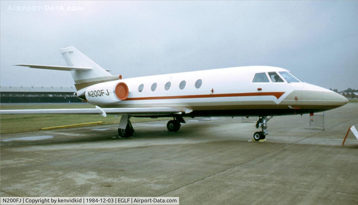 N200FJ, 1984 Dassault Falcon 200 (20H) C/N 494, At the 1984 Farnborough International Air Show. Scanned from slide.