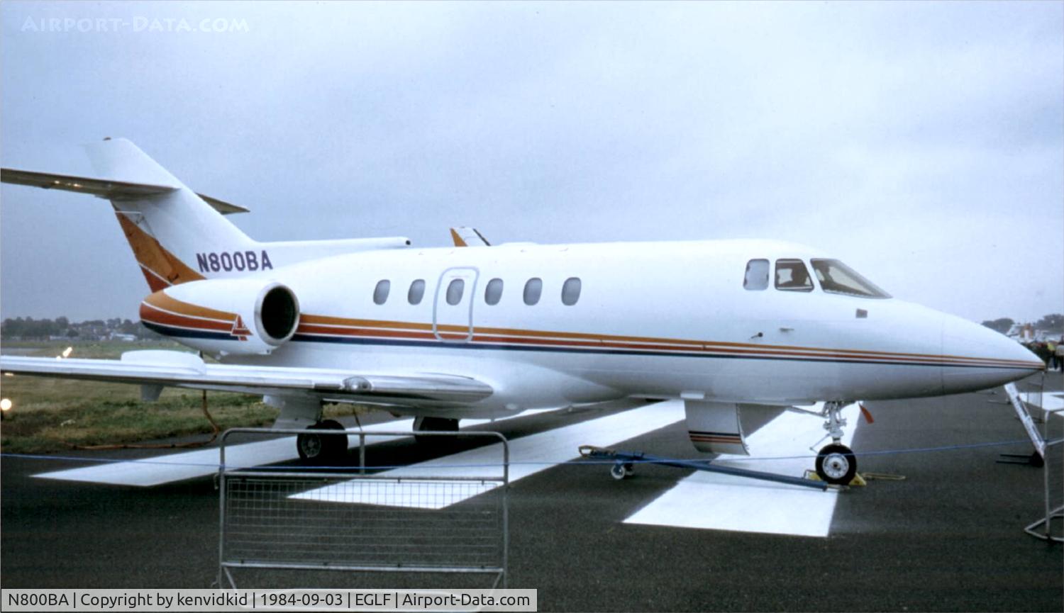 N800BA, 1992 British Aerospace BAe.125 Series 800A C/N 258225, At the 1984 Farnborough International Air Show. Scanned from slide.