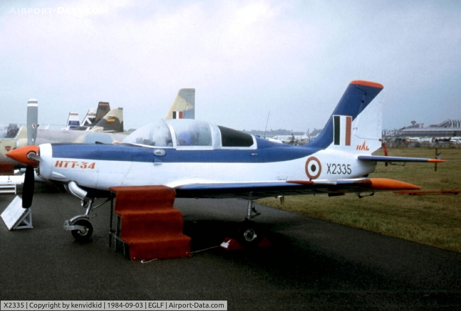 X2335, Hindustan HTT-34 C/N Not found X2335, At the 1984 Farnborough International Air Show. Scanned from slide.