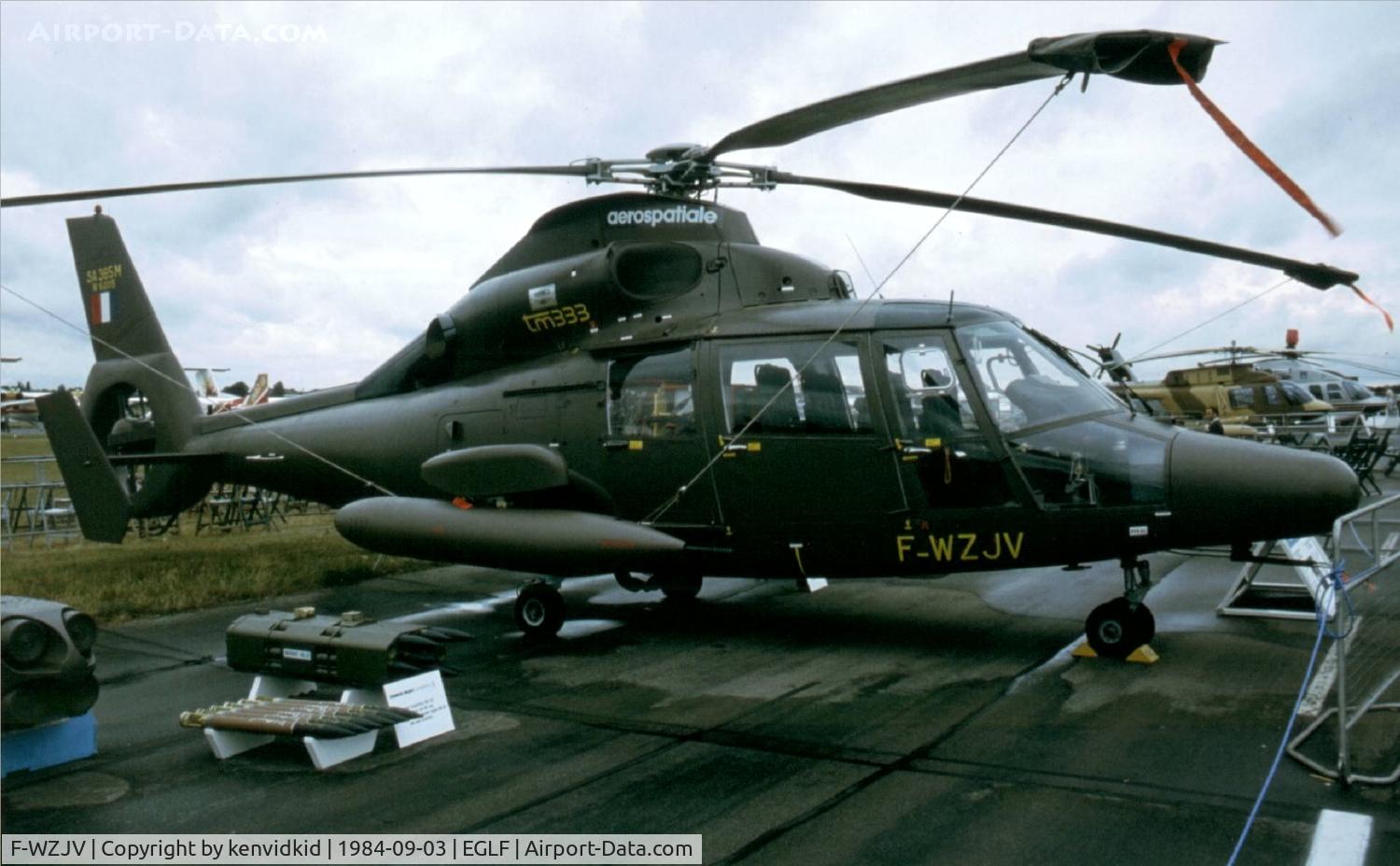 F-WZJV, Aerospatiale SA-365M Panther C/N 6005, At the 1984 Farnborough International Air Show. Scanned from slide.