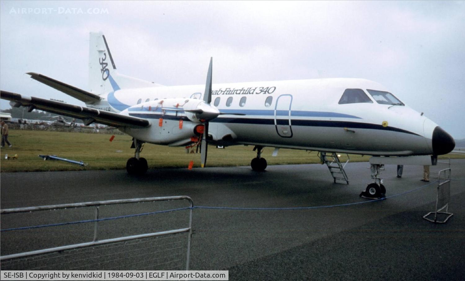 SE-ISB, 1983 Saab-Fairchild SF340 C/N 340A-003, At the 1984 Farnborough International Air Show. Scanned from slide.