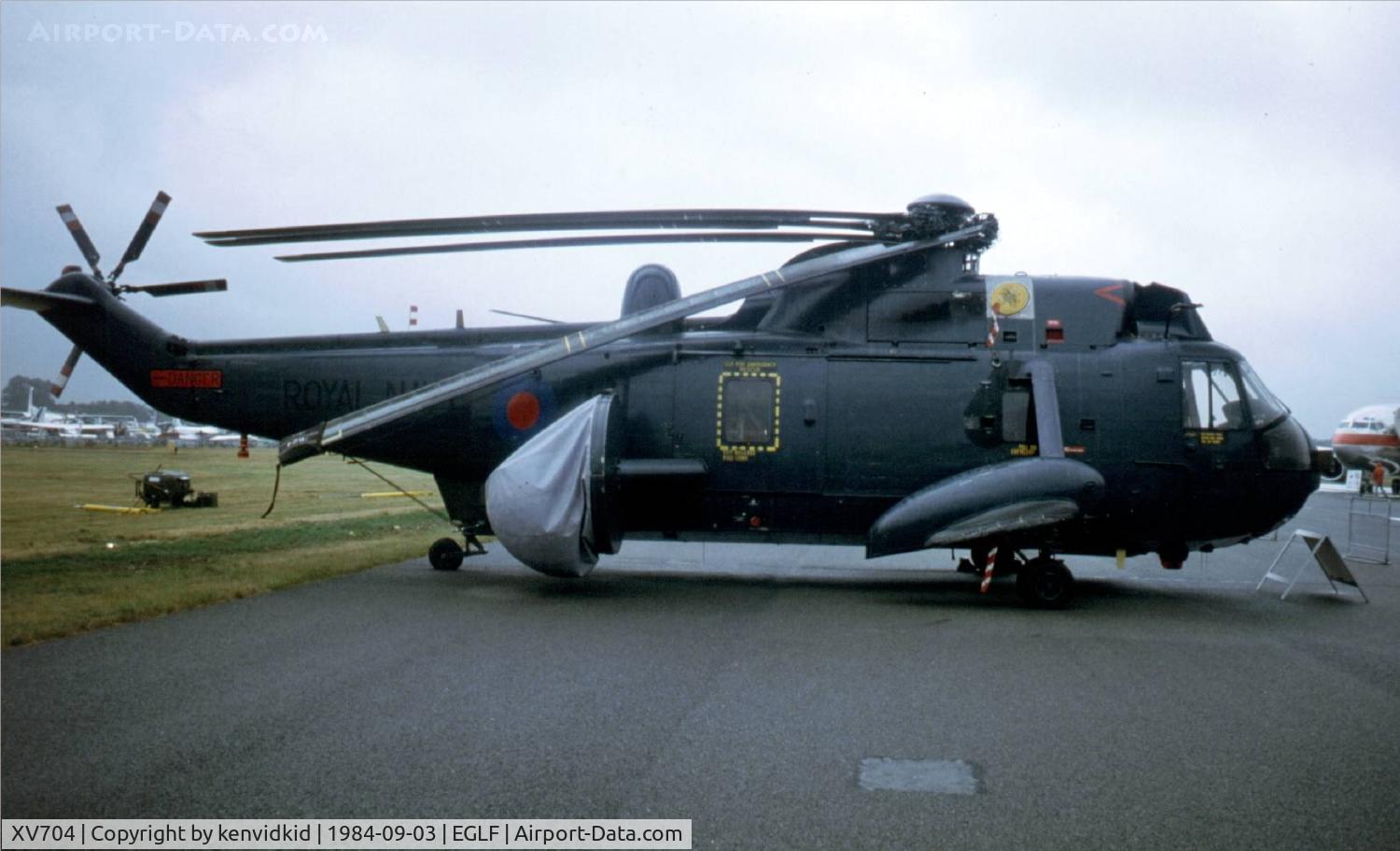 XV704, 1971 Westland Sea King AEW.2A C/N WA675, At the 1984 Farnborough International Air Show. Scanned from slide.
