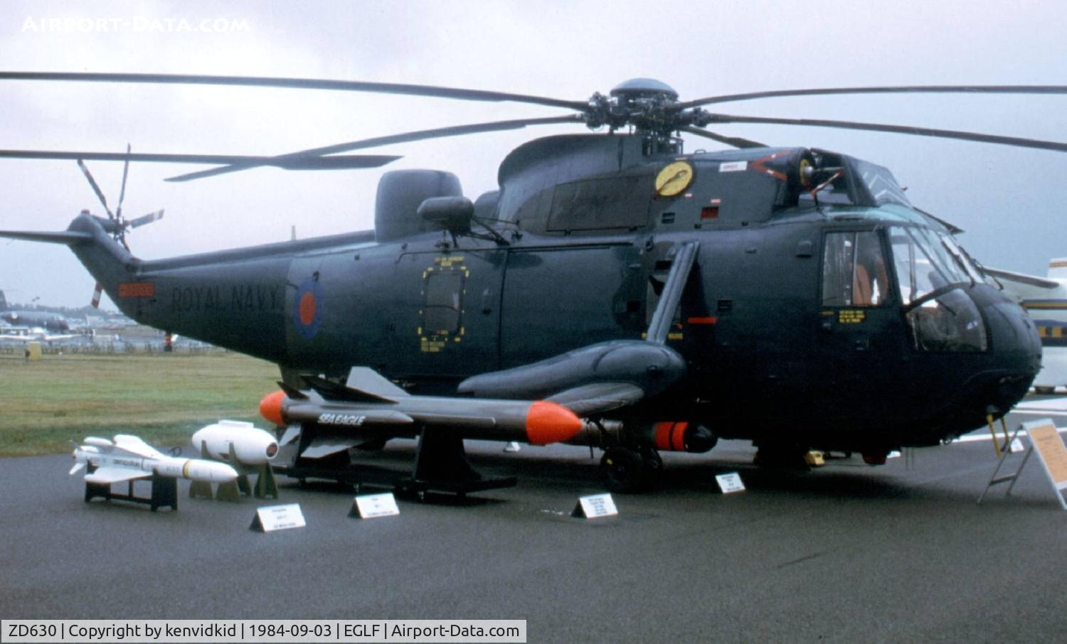 ZD630, 1984 Westland Sea King HAS.5 C/N WA939, At the 1984 Farnborough International Air Show. Scanned from slide.