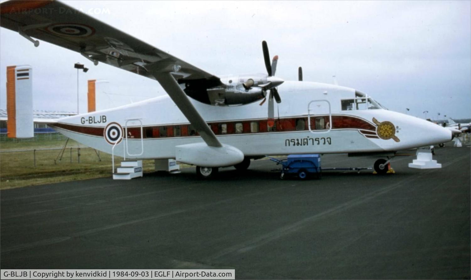 G-BLJB, 1984 Short 330-100 C/N SH.3099, At the 1984 Farnborough International Air Show. Scanned from slide.