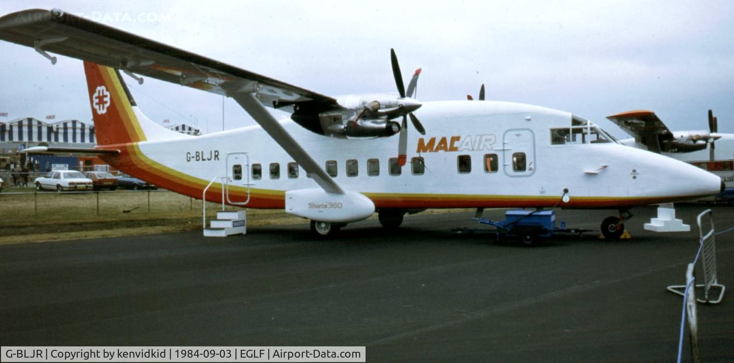 G-BLJR, 1984 Short 360-100 C/N SH.3651, At the 1984 Farnborough International Air Show. Scanned from slide.