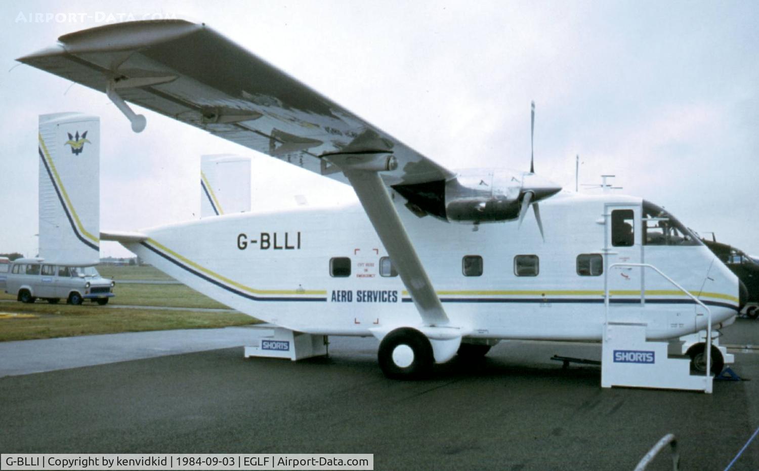 G-BLLI, 1984 Short SC-7 Skyvan 3M-100 C/N SH.1980, At the 1984 Farnborough International Air Show. Scanned from slide.