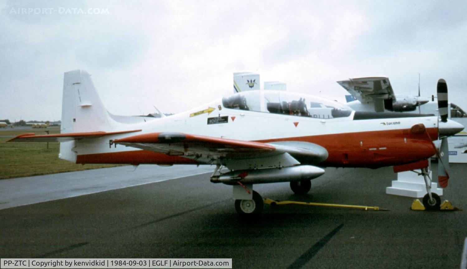 PP-ZTC, 1983 Embraer EMB-312 Tucano C/N 312007, At the 1984 Farnborough International Airshow. Scanned from slide.