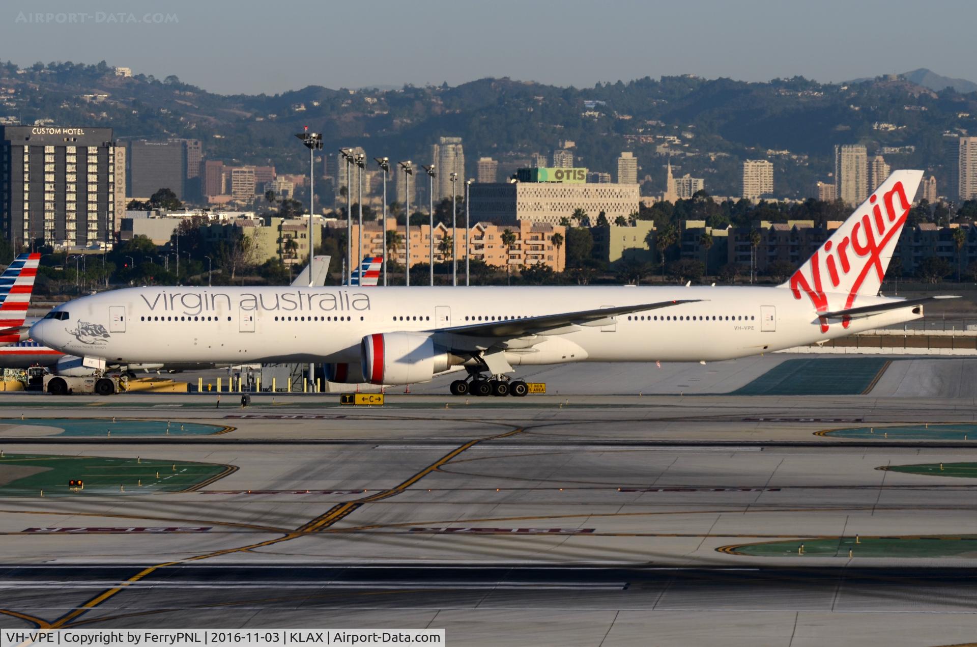 VH-VPE, 2009 Boeing 777-3ZG/ER C/N 37939, Virgin Australia under tow.