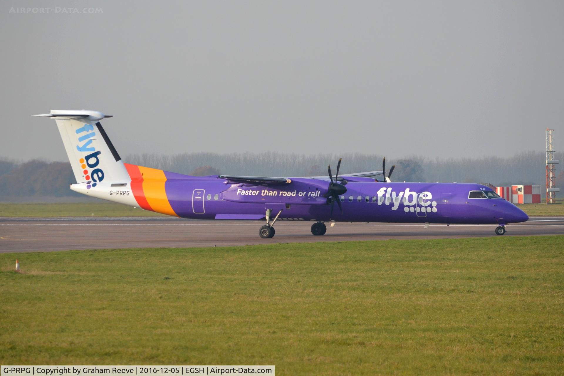 G-PRPG, 2008 Bombardier DHC-8-402 Dash 8 C/N 4191, Departing from Norwich after a re-spray.