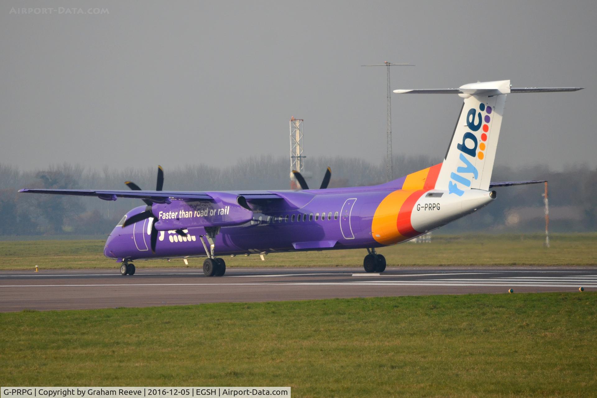 G-PRPG, 2008 Bombardier DHC-8-402 Dash 8 C/N 4191, Departing from Norwich after a re-spray.