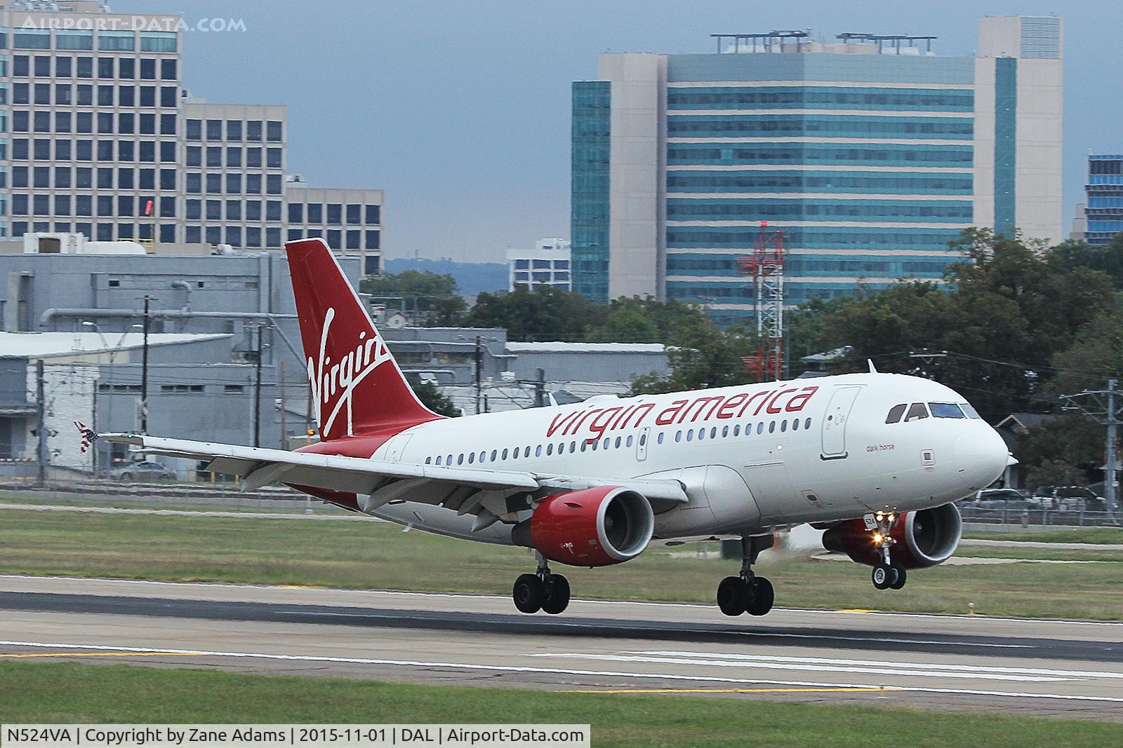 N524VA, 2007 Airbus A319-112 C/N 3204, Arriving at Dallas Love Field