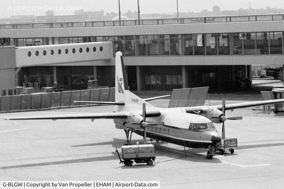 G-BLGW, 1963 Fokker F-27-200 Friendship C/N 10231, Air UK Fokker F27 at Schiphol airport, the Netherlands, 1980. Still in Air Anglia colour scheme.
