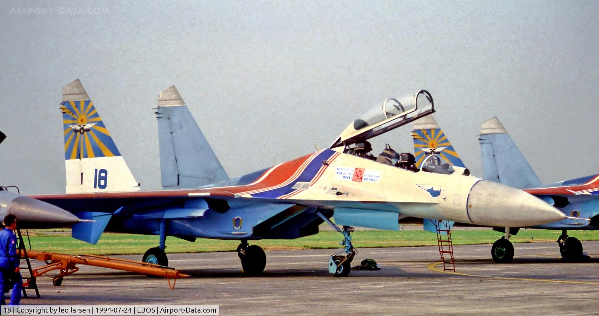 18, Sukhoi Su-27UB C/N 9631043030, Ostende Air Show 24.7.94