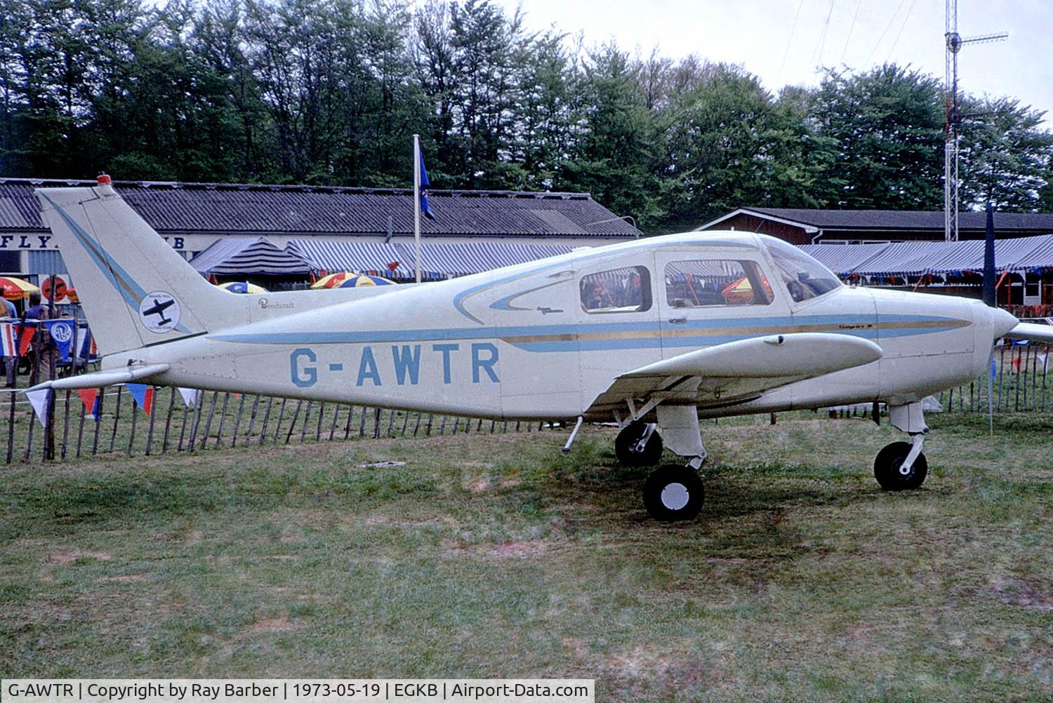 G-AWTR, 1969 Beech 19A Musketeer Sport III C/N MB-411, Beech A23-A19 Musketeer Sport [MB-411 Biggin Hill~G 19/05/1973. From a slide.