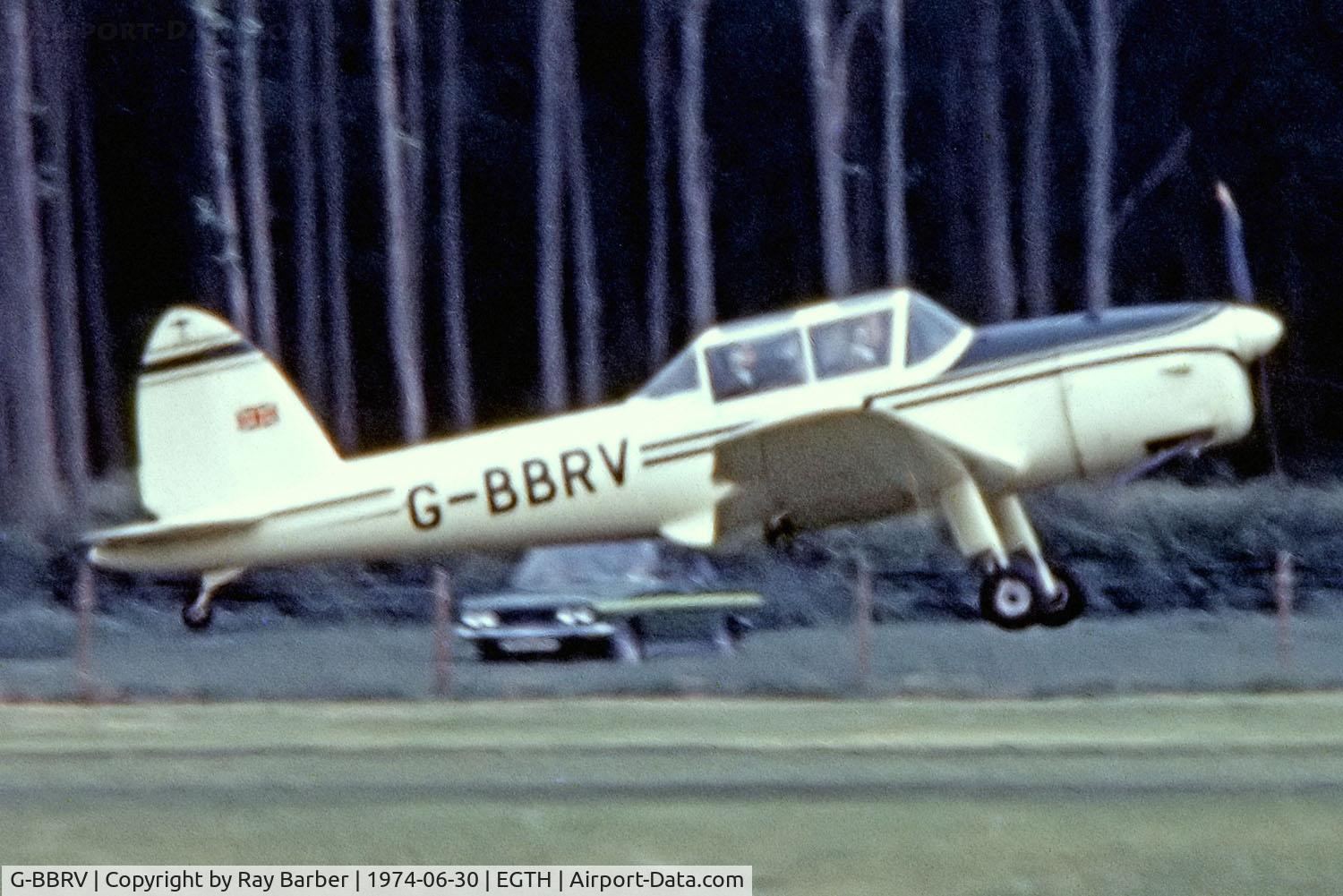 G-BBRV, 1951 De Havilland DHC-1 Chipmunk T.10 C/N C1/0284, De Havilland Canada DHC-1 Chipmunk 22 [C1/0284] Old Warden~G 30/06/1974. From a slide not the best of images.