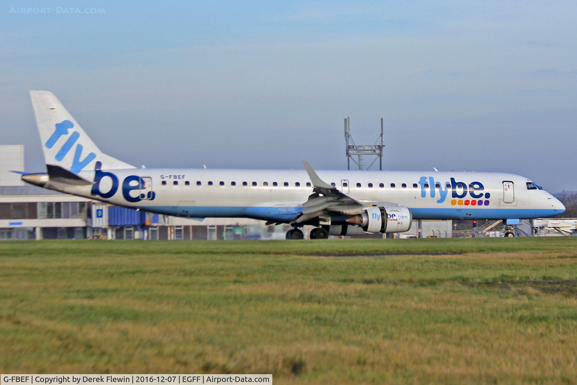 G-FBEF, 2007 Embraer 195LR (ERJ-190-200LR) C/N 19000104, Embraer 195, Flybe call sign Jersey 4UE. Previously PT-SNY, seen landing on runway 12 out of Paris CDG.