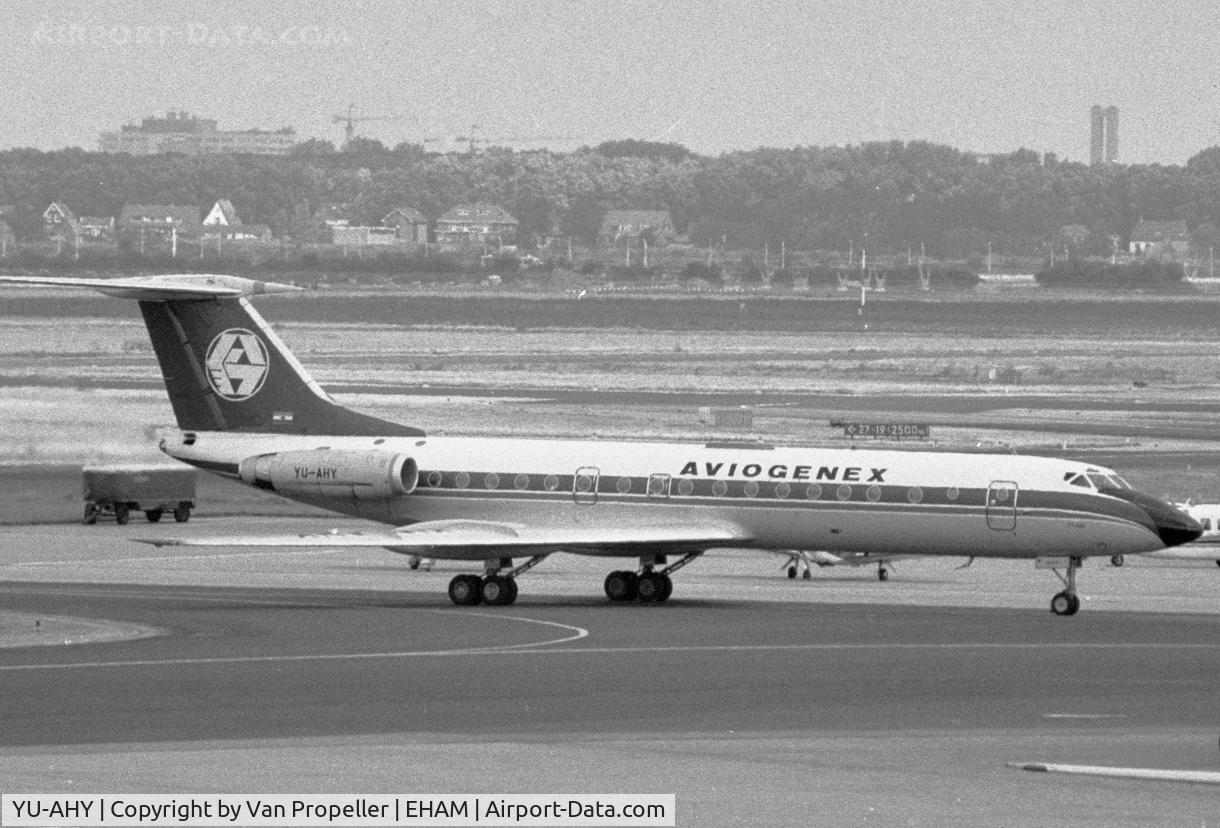 YU-AHY, 1971 Tupolev Tu-134A C/N 1351204, Tupolev Tu-134A of Aviogenex (Yugoslavia) at schiphol airport, the Netherlands, 1980