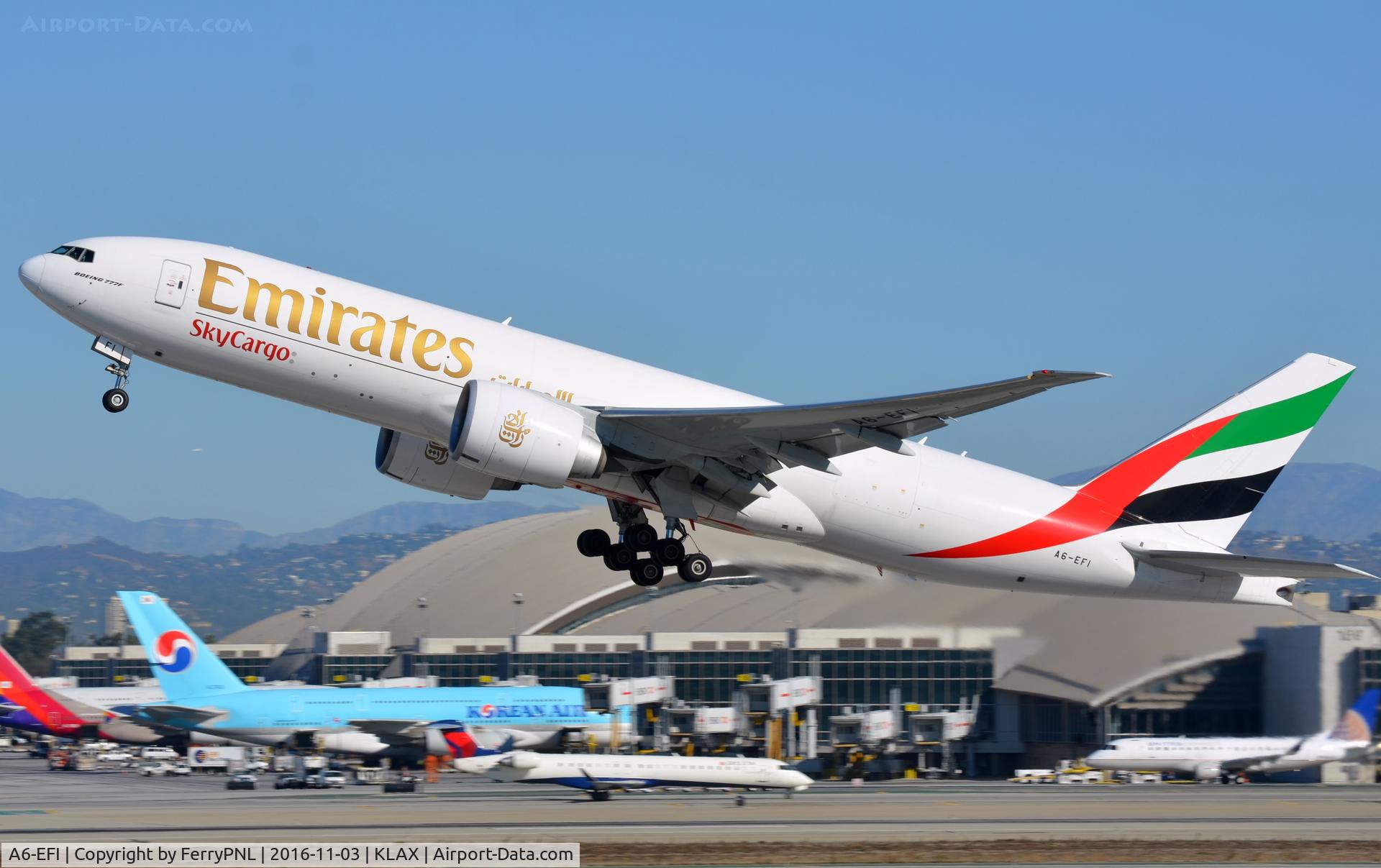 A6-EFI, 2012 Boeing 777-F1H C/N 35609, Emirates B772F departing LAX