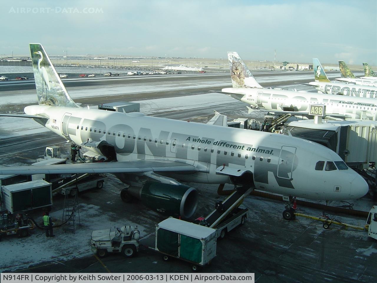 N914FR, 2002 Airbus A319-111 C/N 1841, Parked on stand at Denver