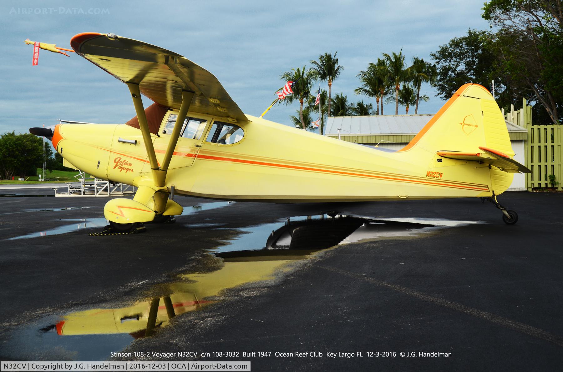 N32CV, 1947 Stinson 108-2 Voyager C/N 108-3032, At Ocean Reef.