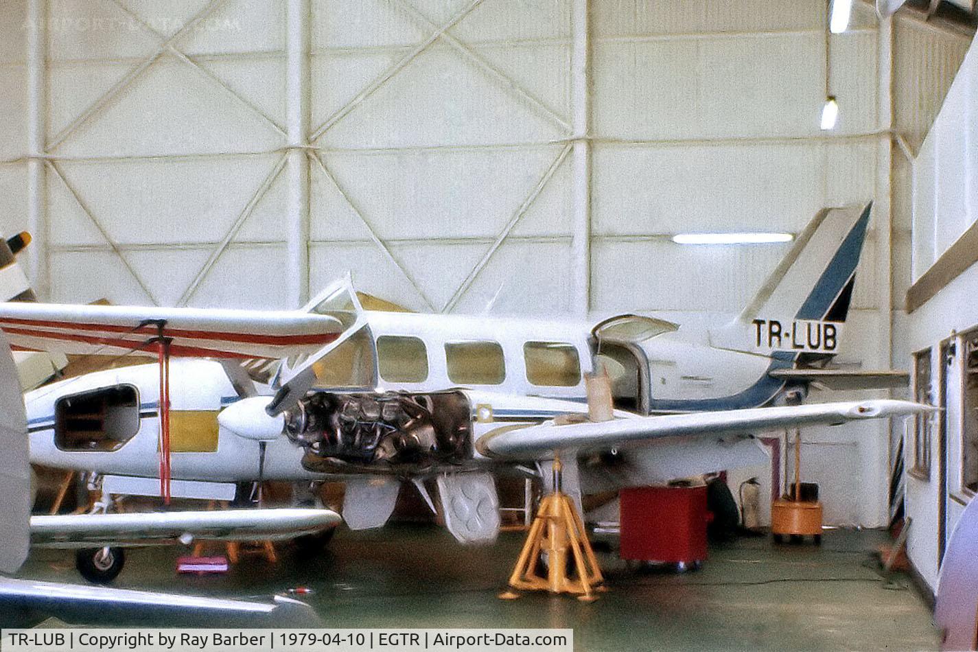 TR-LUB, 1975 Piper PA-31-350 Chieftain C/N 31-7552035, TR-LUB   Piper PA-31-350 Navajo Chieftain [31-7552035] Elstree 10/04/1979. From a slide. Being overhauled prior to becoming G-BGFY.