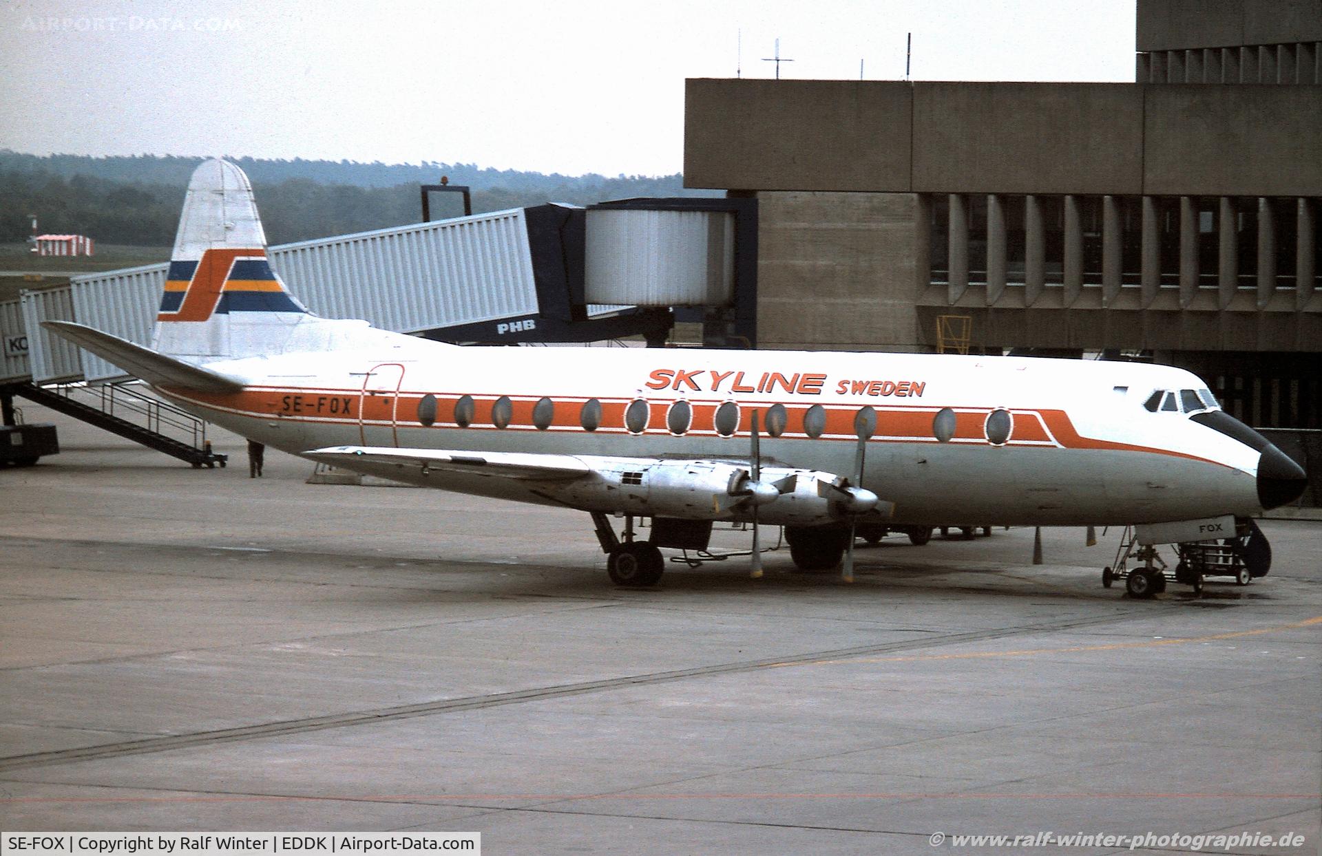 SE-FOX, 1958 Vickers Viscount 814 C/N 340, Vickers Viscount 814 - Skyline Sweden - SE-FOX - 1979 - CGN, from a slide