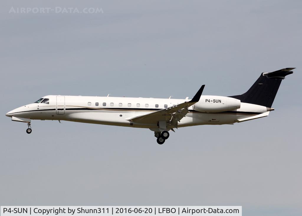 P4-SUN, 2008 Embraer EMB-135BJ Legacy C/N 14501074, Landing rwy 32L... Special flight for Euro 2016