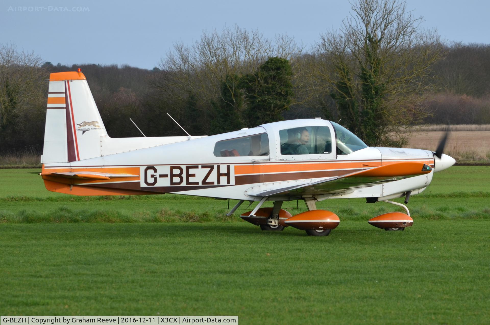 G-BEZH, 1974 Grumman American AA-5 Traveler C/N AA5-0566, Just landed at Northrepps.