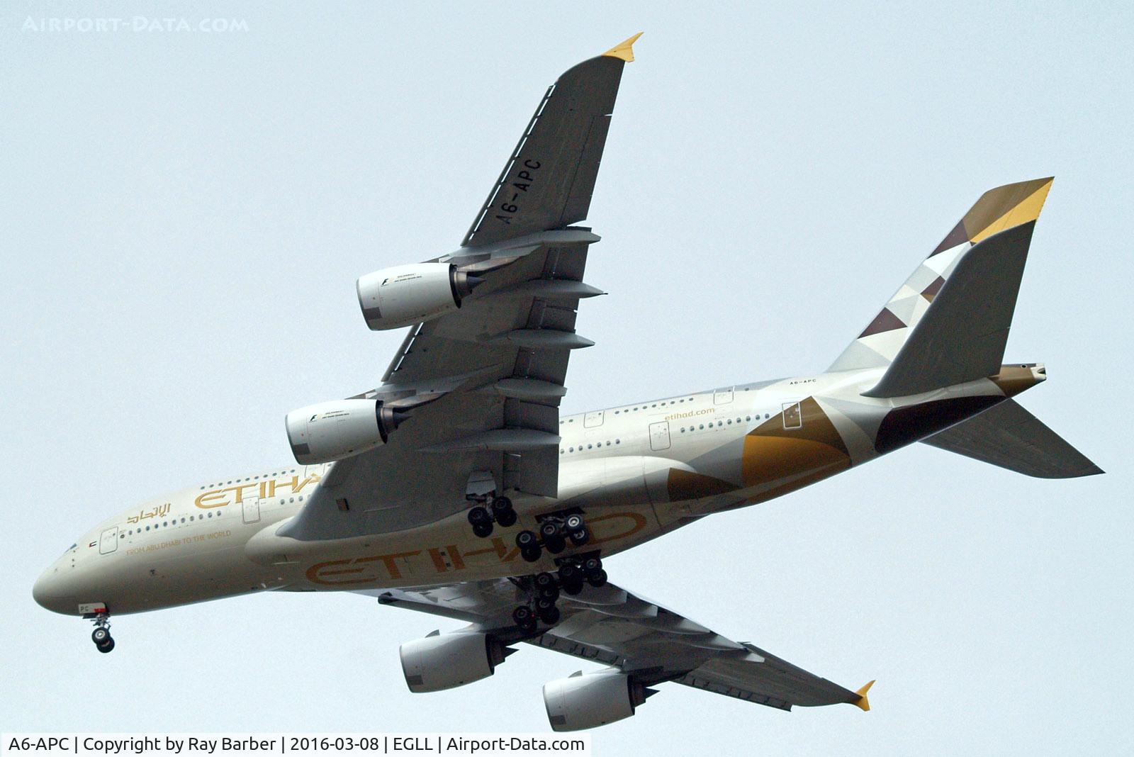 A6-APC, 2014 Airbus A380-861 C/N 176, Airbus A380-861 [176] (Etihad Airways) Home~G 08/03/2016. On approach 27R.