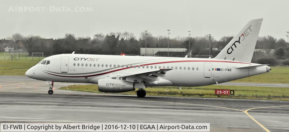 EI-FWB, 2015 Sukhoi Superjet 100-95B C/N 95108, CityJet EI-FWB departing Belfast International.  Andre Rieu Orchestra charter to Maastricht.