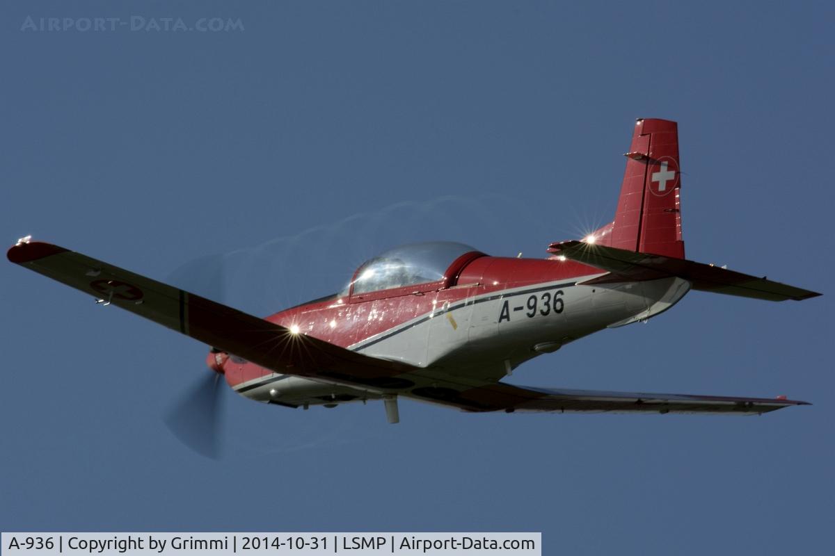 A-936, 1983 Pilatus PC-7 Turbo Trainer C/N 344, Modernised to NCPC-7 Standard together with the change of coloration from orange, meaning NewCockpit.