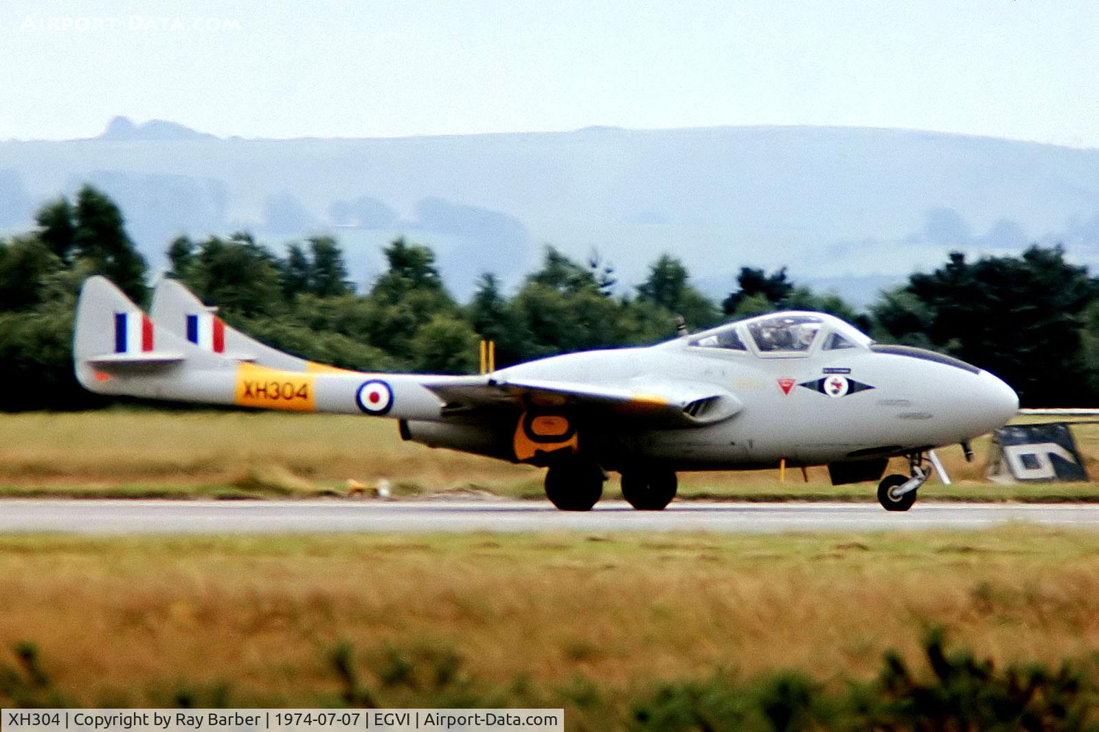 XH304, 1955 De Havilland DH-115 Vampire T.11 C/N 15658, De Havilland DH.115 Vampire T.11 [15658] (Royal Air Force) RAF Greenham Common~G 07/07/1974. From a slide.