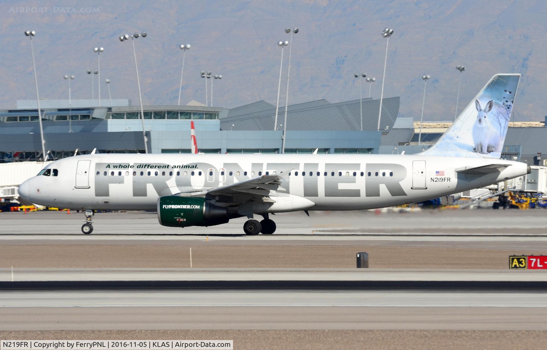 N219FR, 2002 Airbus A320-214 C/N 1860, Frontier bunny departing.