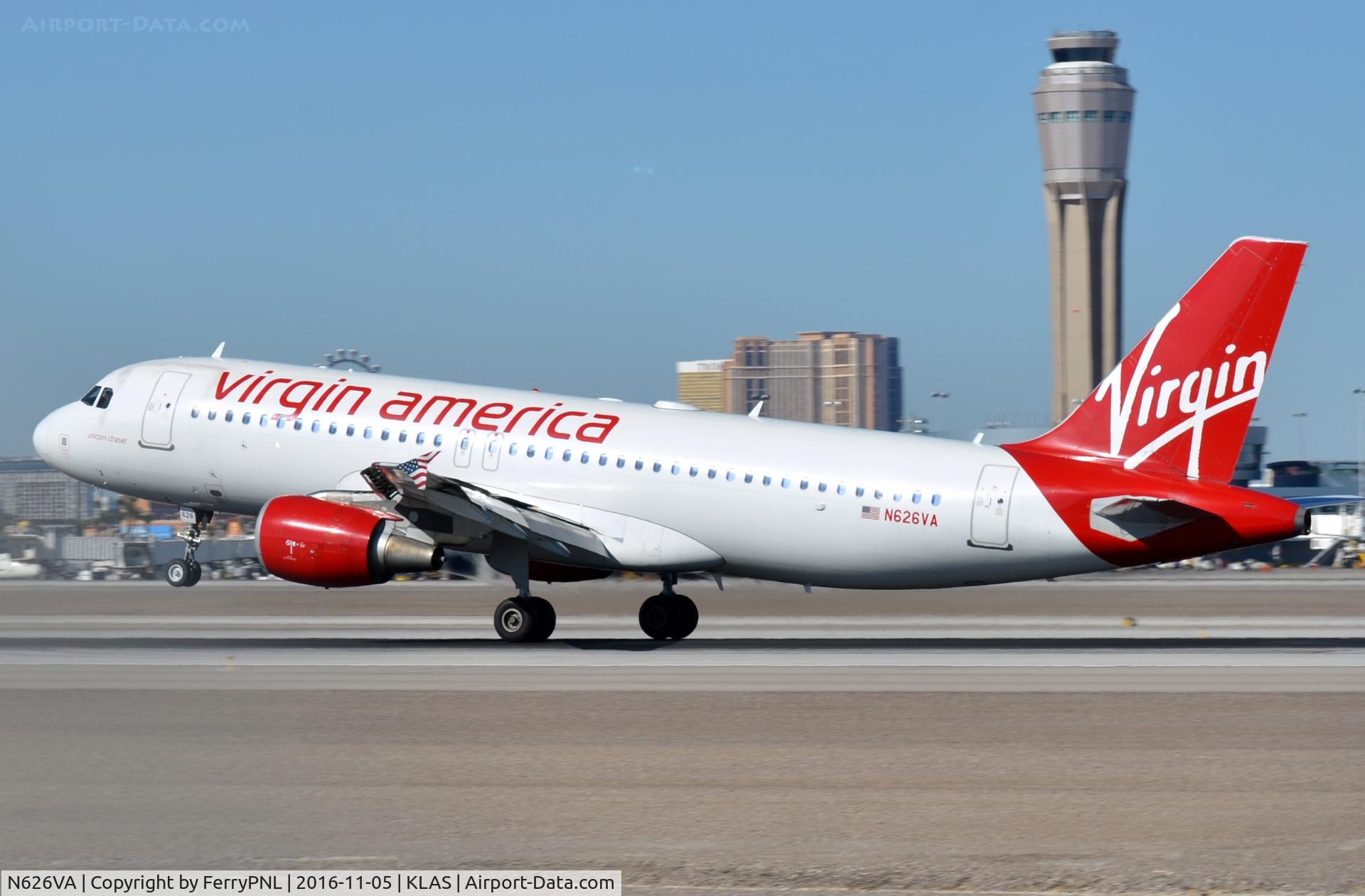 N626VA, 2006 Airbus A320-214 C/N 2830, Virgin America A320 touching down.