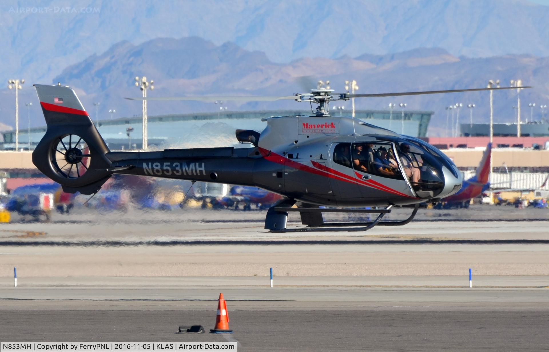 N853MH, 2008 Eurocopter EC-130B-4 (AS-350B-4) C/N 4417, Maverick EC130 hovering to its apron.