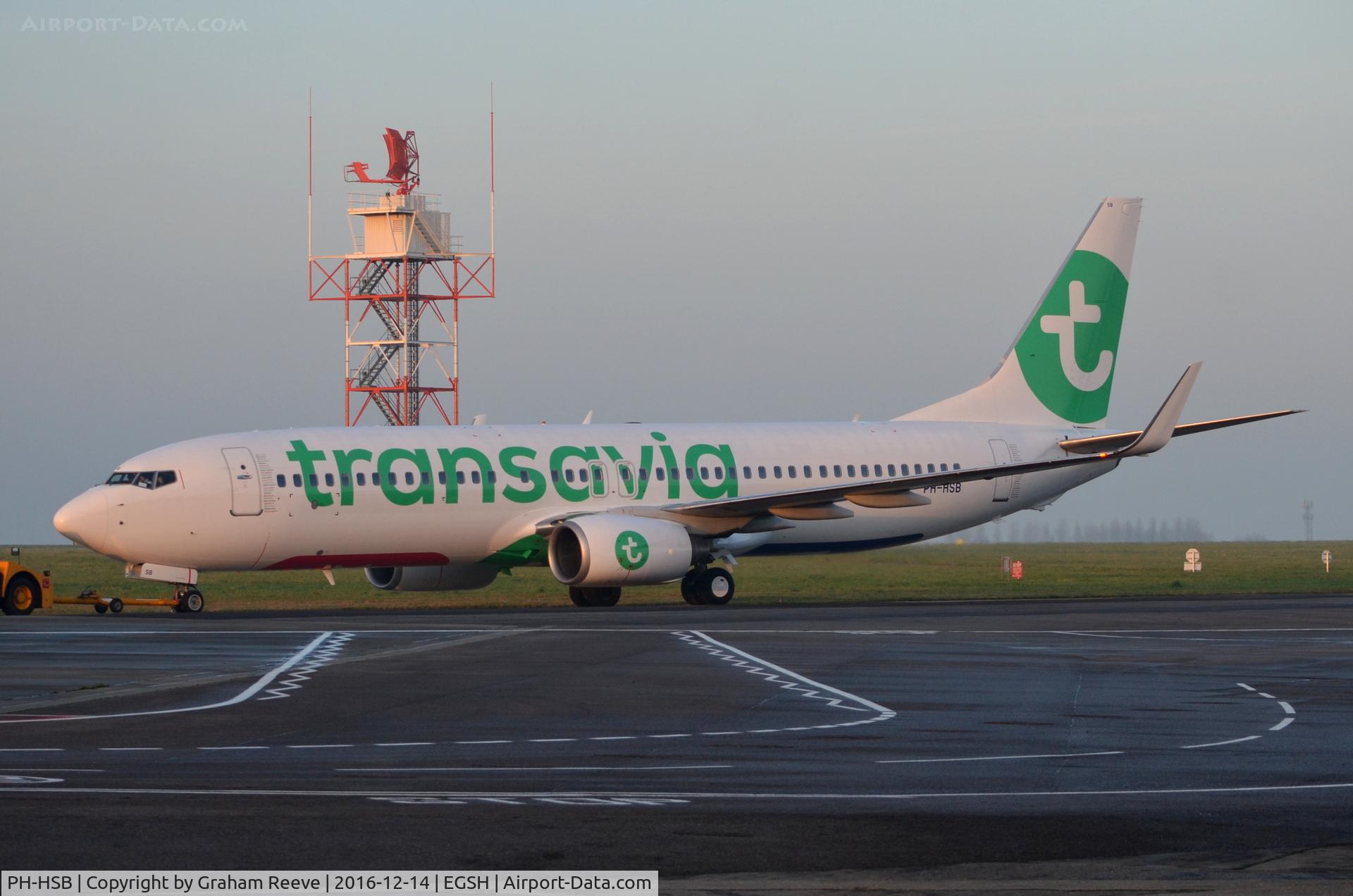 PH-HSB, 2010 Boeing 737-8K2 C/N 34172, About to depart from Norwich after a re-spray.