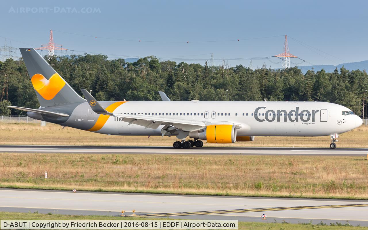 D-ABUT, 1999 Boeing 767-3Q8 C/N 29383, decelerating after touchdown on runway 07L